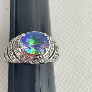 Vintage Designer NVC Blue Mystic Topaz CZ Sterling Ring Size 7